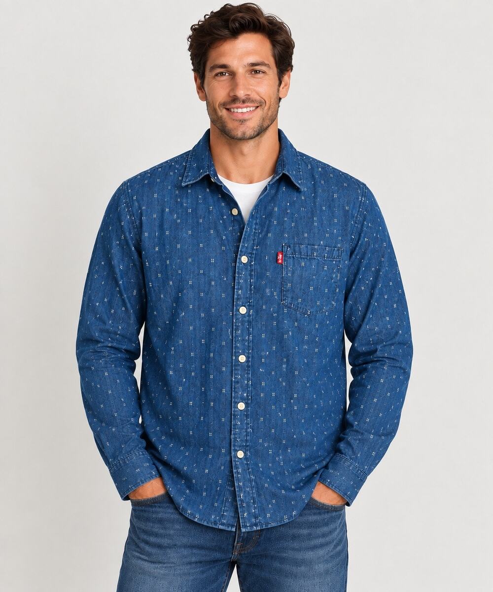 Levi’s Men’s XL Indigo Quilted Dobby Shirt Jacket 100% Cotton Standard Fit